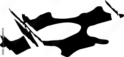 Black grunge abstract illustration silhouette with paint splatter effect isolated on white background. 