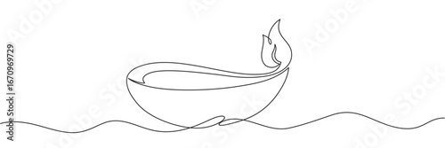Diya diwali line art style on white background	