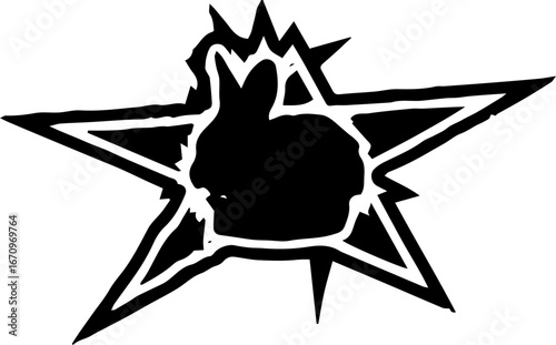 Black grunge abstract illustration silhouette with paint splatter effect isolated on white background. 