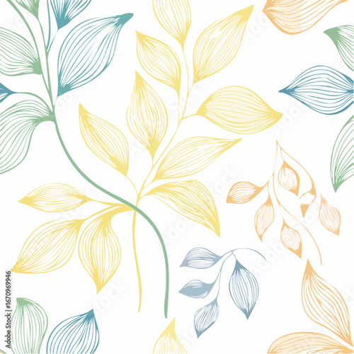 A beautiful watercolor painting of blue and yellow leaves on a white background the leaves are arranged in a repeating pattern
3