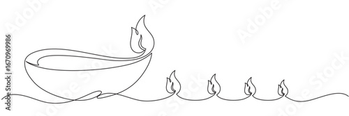Diya diwali line art style in vector