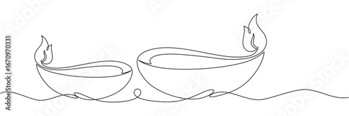 Line art diya diwali