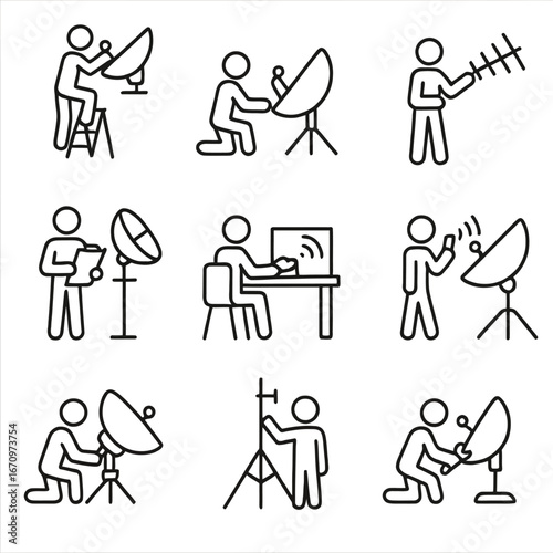 Satellite Engineer and Communication Icons