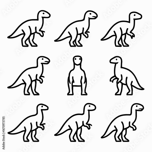 Iguanodon Dinosaur Line Icons