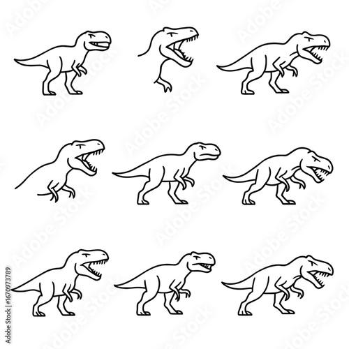 Giganotosaurus Dinosaur Line Icons