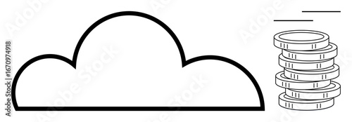 Outline of a cloud next to stacked coins, symbolizing cloud storage, data management, financial growth, or savings. Ideal for technology, business, finance, innovation digital economy