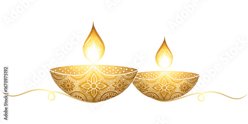 Diya diwali candles isolated on white background	