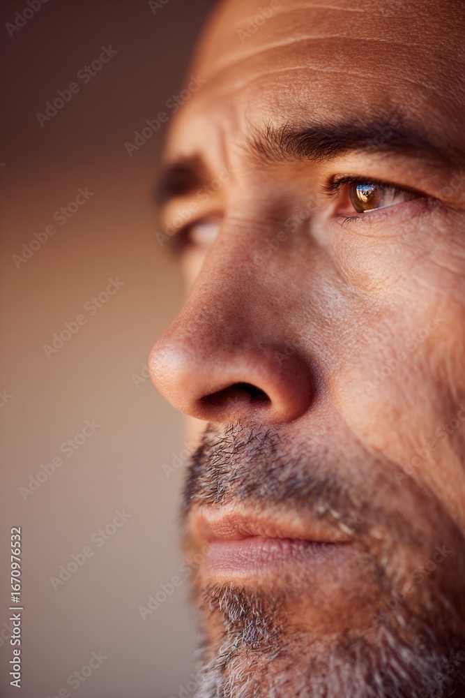 Fototapeta premium Portrait captures deep contemplation, highlighting rugged featur