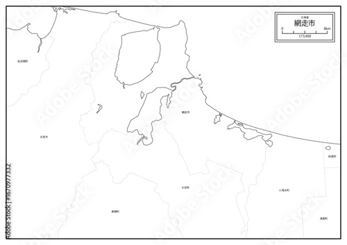 北海道網走市の白地図データ