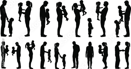Silhouette family moments, parents holding children, father and mother interacting, family bonding, parent child love, caring parents, happy kids, parenting 