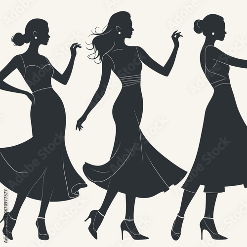 Elegant Dancing Fashion Silhouettes Vector
