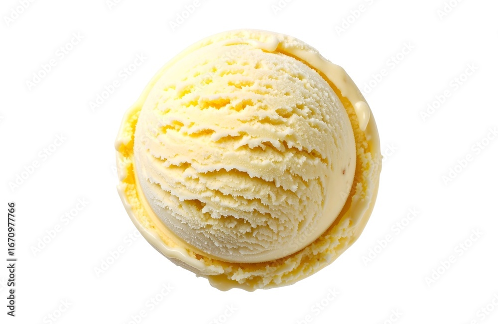 Fototapeta premium Single Scoop of Banana Ice Cream in Top View Isolated on White