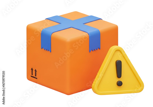 3d box with warning sign for fragile delivery png