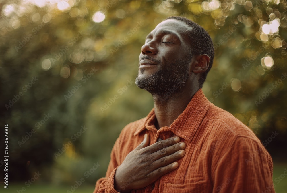 Fototapeta premium Portrait of a joyful man with glasses smiling outdoors in a natural setting