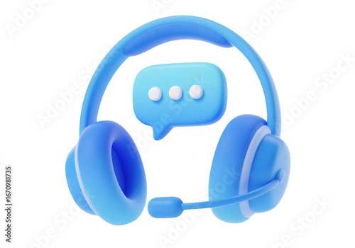 3d cartoon headset with chat bubble for customer support png