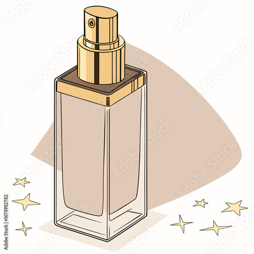 Glass perfume bottle with a luxurious blue liquid and a spray nozzle, an isolated beauty and fashion object