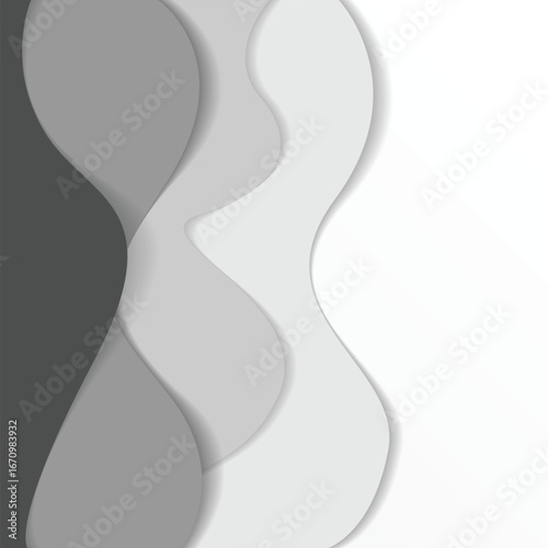 Modern paper art cartoon abstract gray and white water waves. Realistic trendy craft style. Origami design template.