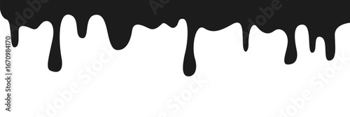 Black liquid flowing. Dripping liquid. Melt drop. Ink drip and black melt drips. Vector illustration