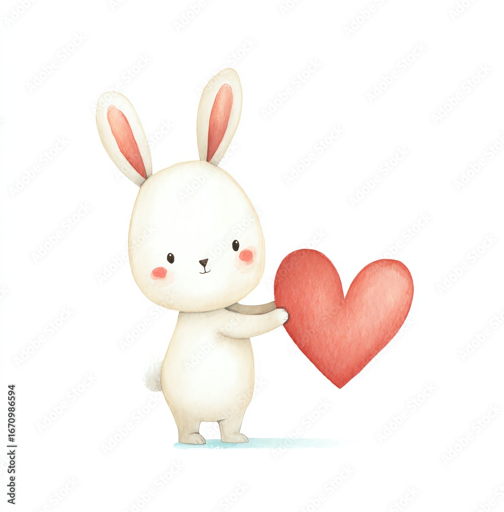 Fototapeta premium Cute Bunny Holding a Heart