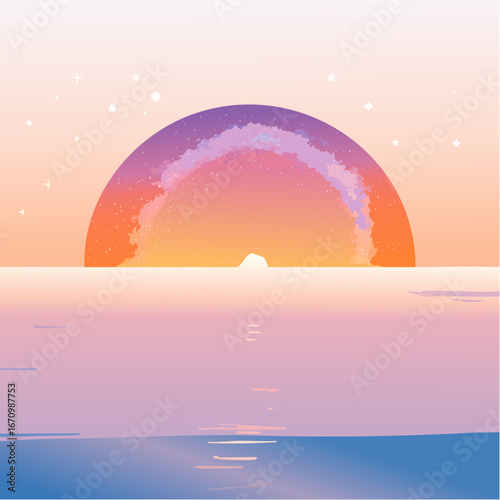 Sunset serenity motion blurred background of a sea at dusk
4