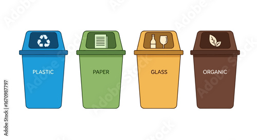 Color-Coded Recycling Bins for Waste Sorting and Management in Homes, Offices, and Public Spaces Promoting Environmental Sustainability and Eco-Friendly Practices