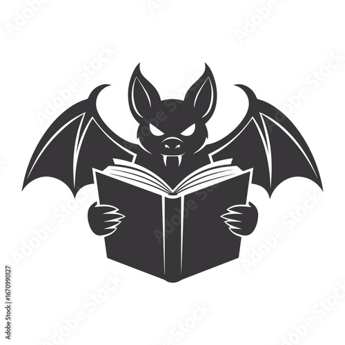 Spooky Bat Reading Book - Halloween Vector Graphic