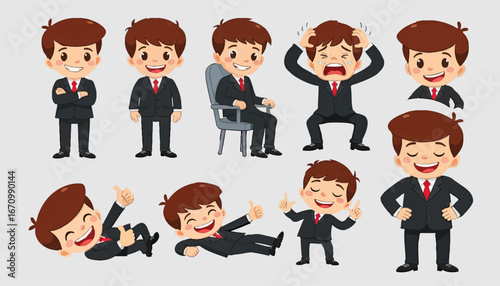 Set of tiny businessman character in actions. 