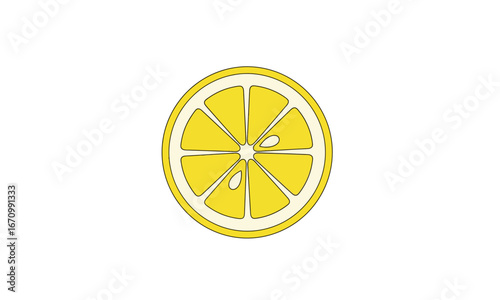 A simple, stylized illustration of a round yellow lemon slice with visible segments and seeds.