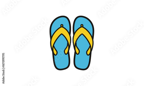 Bright Blue Flip-Flops with Yellow Straps, Simple Cartoon Style.
