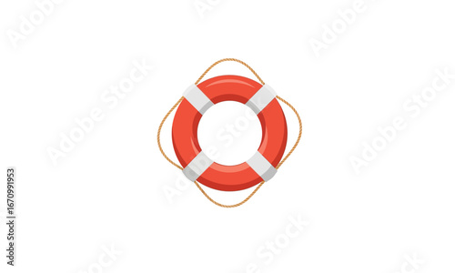 Bright Orange and White Ring Buoy with Attached Ropes for Water Safety.
