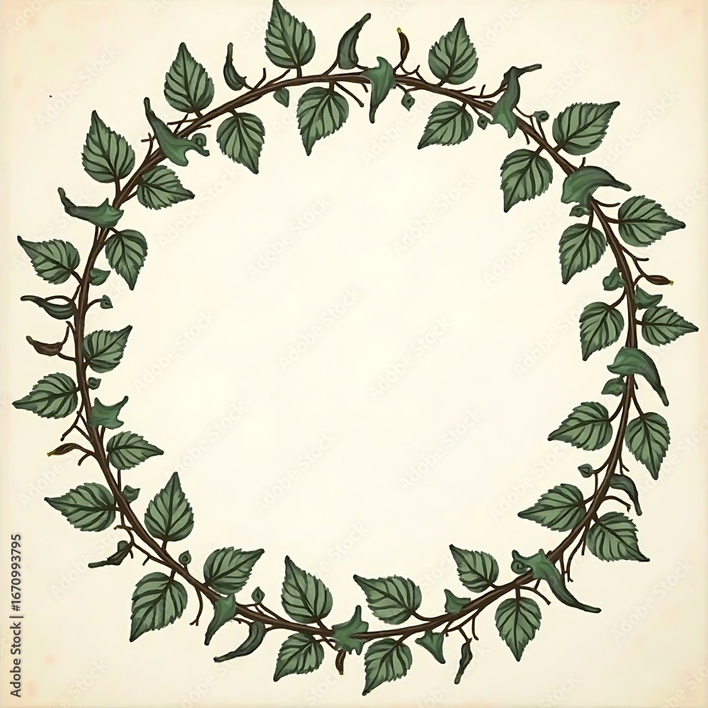 Fototapeta premium Leafy Vine Wreath Frame Green Leaves Twig Circle