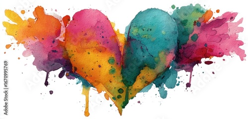 Wallpaper Mural Abstract watercolor heart, vibrant colors, splatters Torontodigital.ca