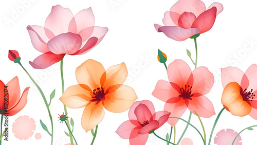 Wallpaper Mural Colorful Floral Illustration of Blooming Flowers on a Bright White Background Torontodigital.ca