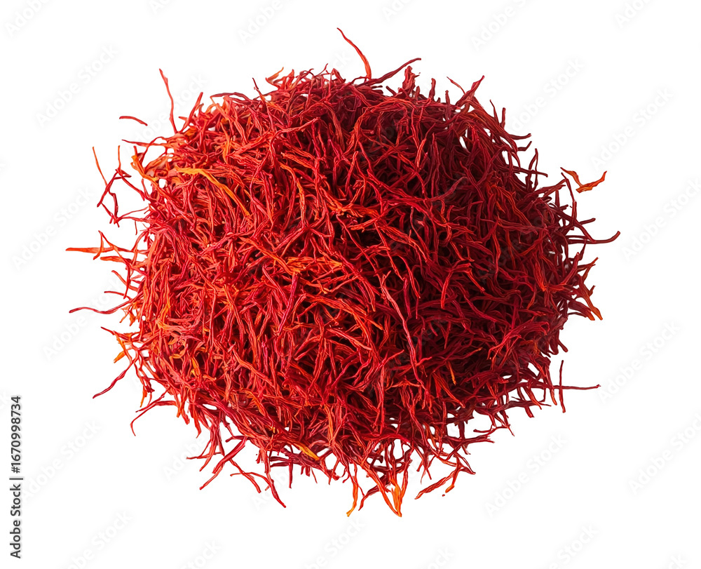 Fototapeta premium saffron thread in the wooden plate, isolated on the white background.