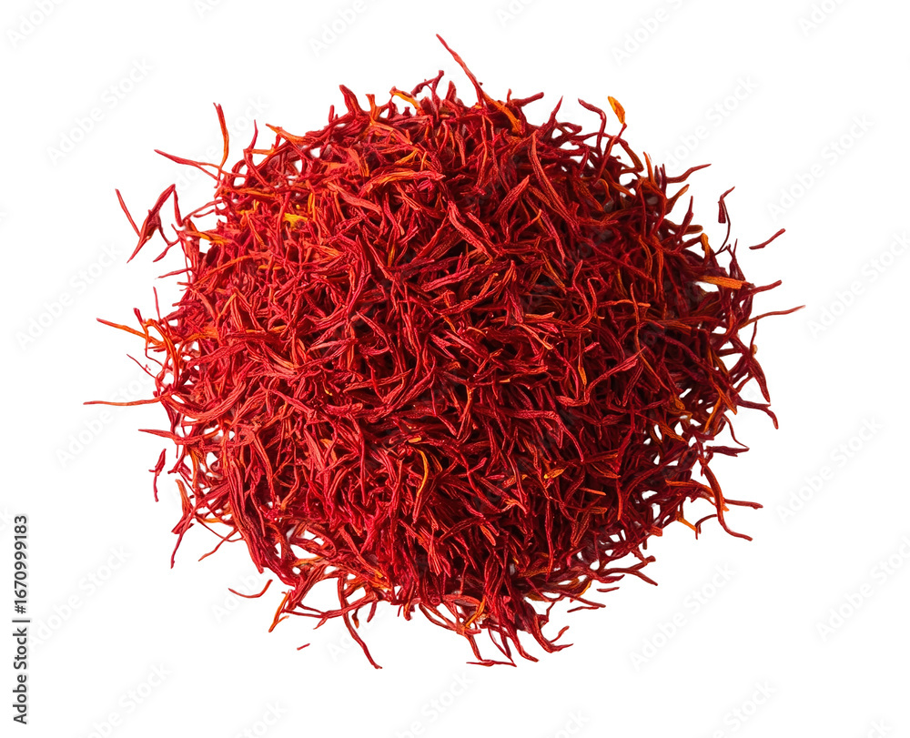 Naklejka premium saffron thread in the wooden plate, isolated on the white background.