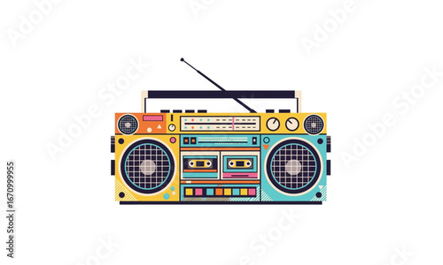 Colorful Retro Cassette Tape Player Illustration.