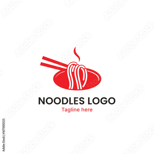 Asian noodles with chopsticks, noodles logo