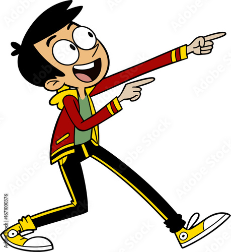 Boy Cartoon Character Pointing Illustration, This Cartoon Character pointing to something is best for your all social media posts, fun posts and ads, and will bring the attention, 