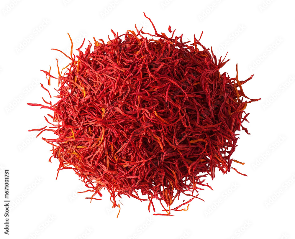 Naklejka premium saffron thread in the wooden plate, isolated on the white background.
