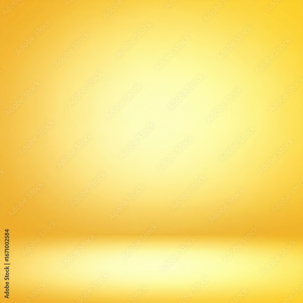 Obraz premium Radiant Yellow Studio Room with a Glowing Central Spotlight and Curved Floor.