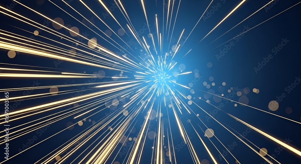 Fototapeta premium Elegant blue luxury background with golden glowing lines, light streaks, and soft bokeh. Futuristic abstract wallpaper design with smooth gradient and modern digital style.