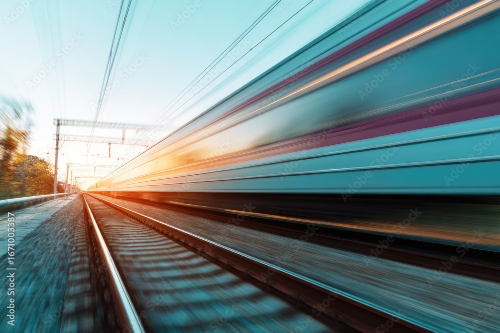 Fototapeta premium Dynamic train movement captured in motion, vibrant colors enhanc