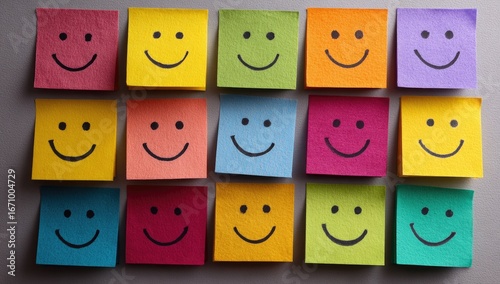 Colorful sticky notes with happy faces