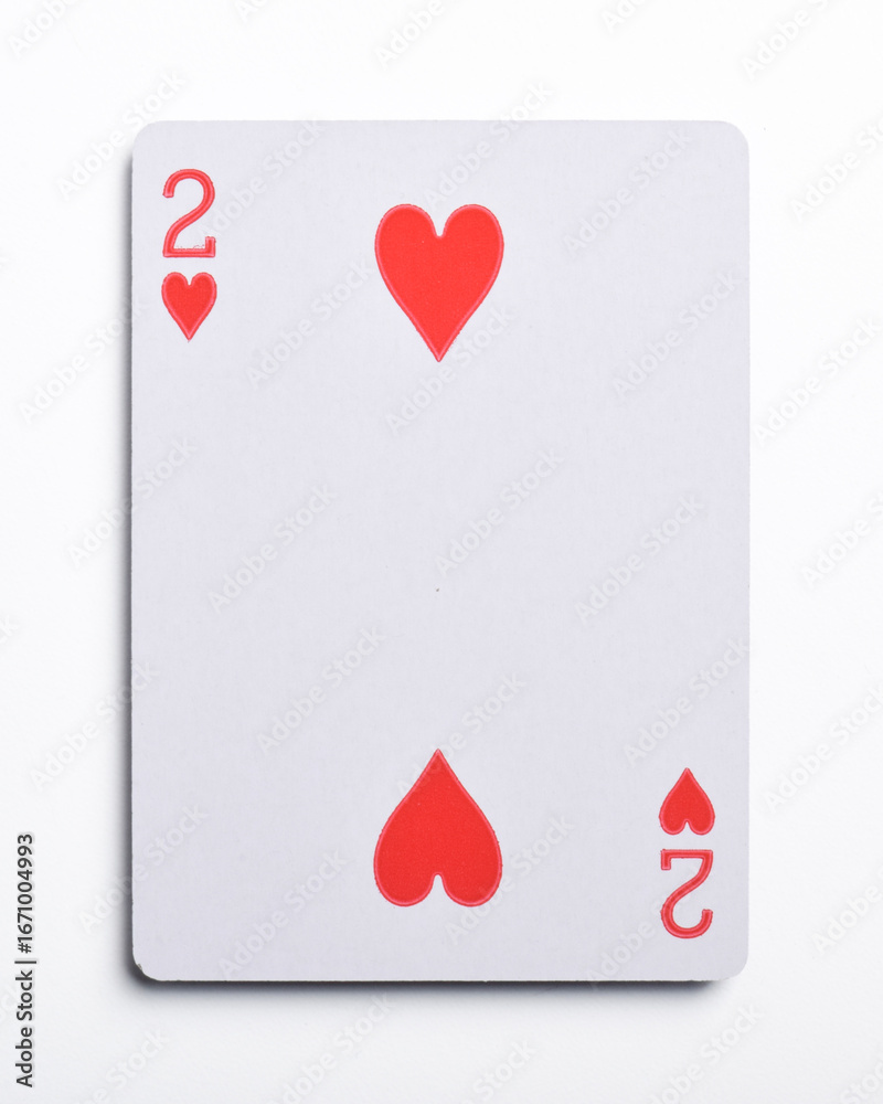 Obraz premium Two of hearts playing card, isolated on white background