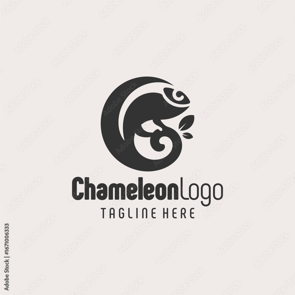 Obraz premium Black White Chameleon Badge Design