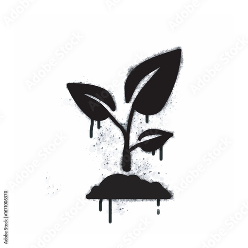 Spray graffiti plant icon isolated on a white background. Spray graffiti plant icon in black on white. Vector illustration.