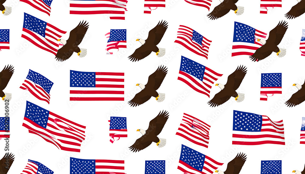 American eagle and flag seamless pattern