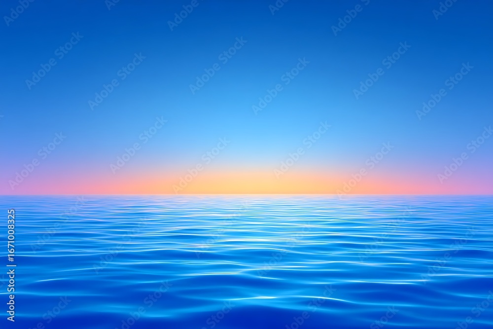 Naklejka premium Tranquil Ocean at Sunset Blue Water Waves Golden Horizon Background.