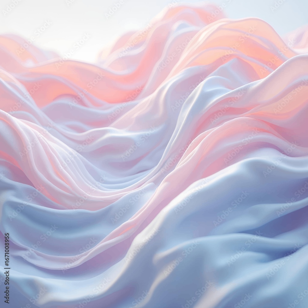 Obraz premium Elegant flowing fabric in pastel pink and blue creates a serene and calming dreamlike atmosphere
