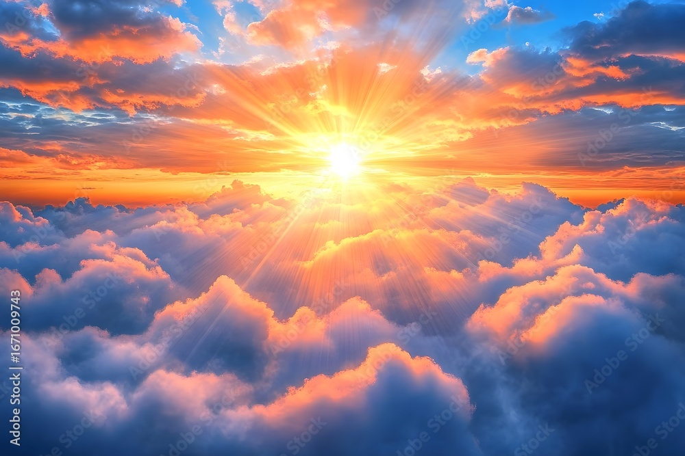 Fototapeta premium Dramatic sunset with sun rays